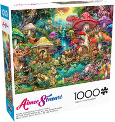 Buffalo Games - Aimee Stewart - Merry Mushroom Village Picnic - 1000 brikker for voksne, udfordrende puslespil, perfekt til spilaftener - færdiglavet størrelse 26,75 X 19,75 cm Puslespil Naty Shop