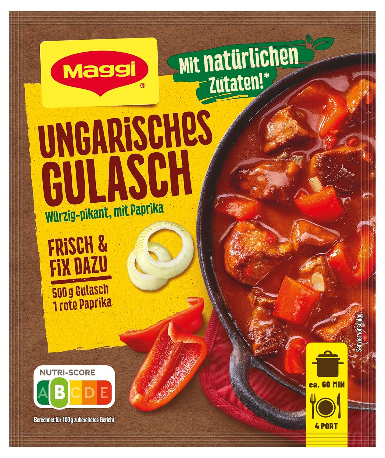 MAGGI Fix til ungarsk gullasch, Würzmischung, mit natürliche Ingrediens*, til 4 portioner, 1er Pack (1 x 56g Packung)