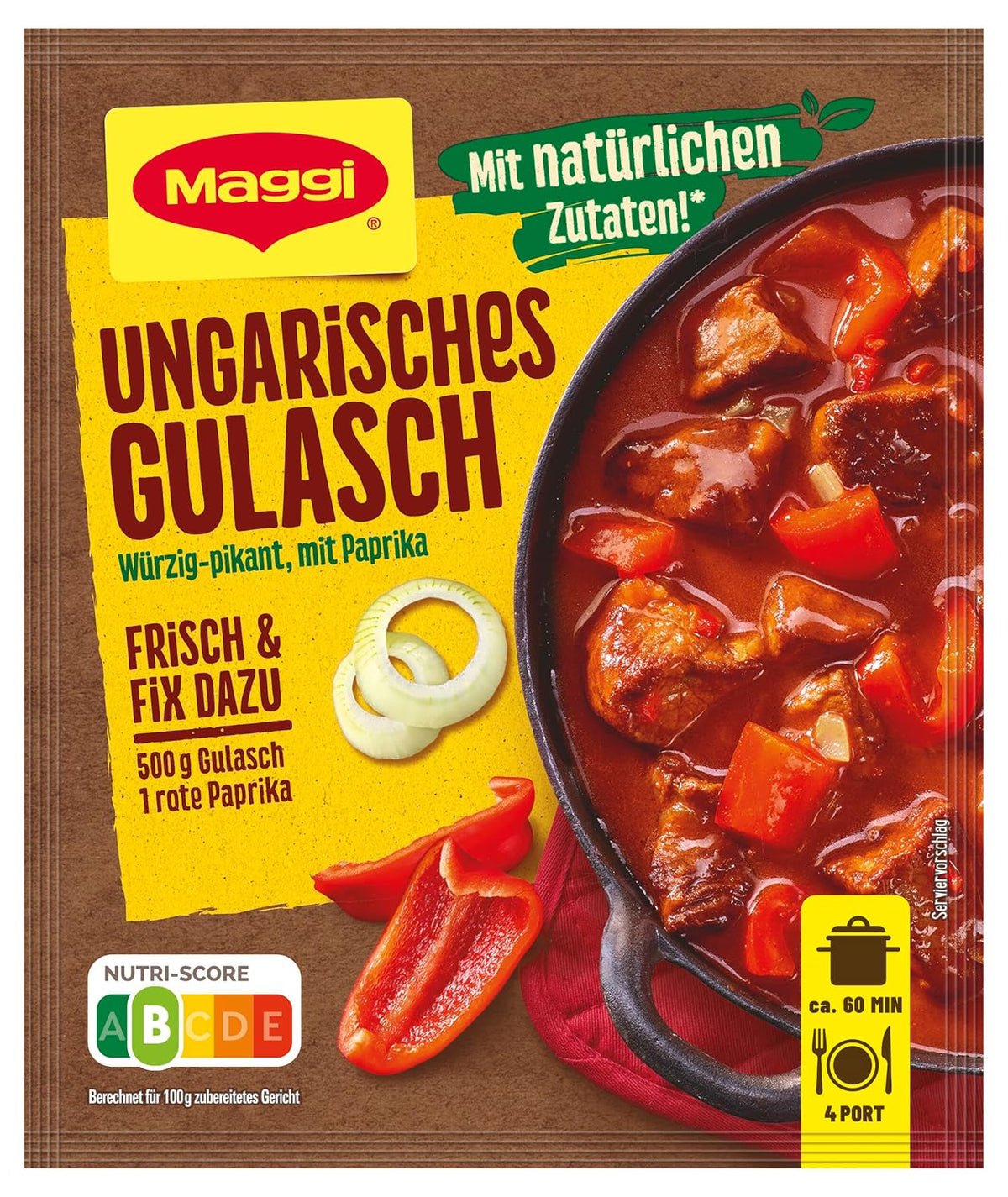 MAGGI Fix til ungarsk gullasch, Würzmischung, mit natürliche Ingrediens*, til 4 portioner, 1er Pack (1 x 56g Packung)