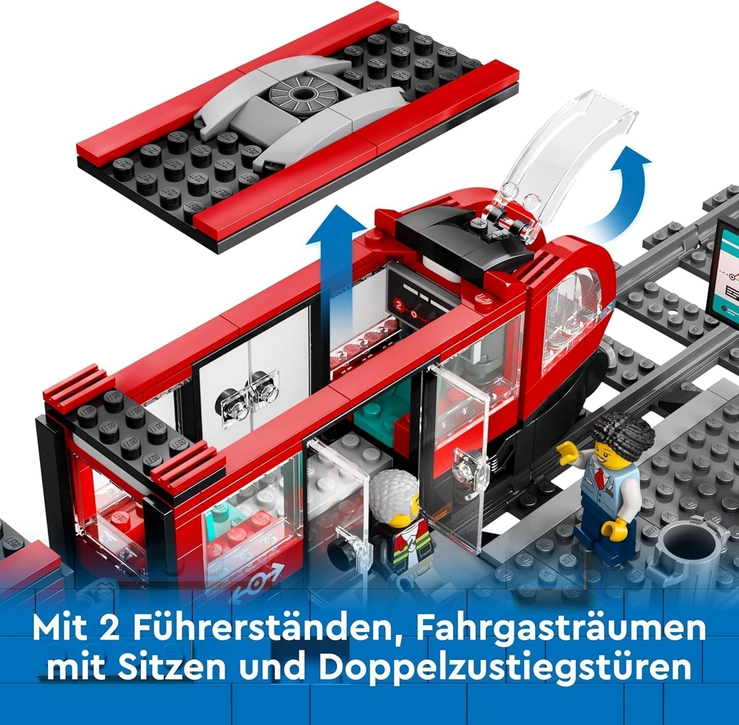 LEGO City sporvogn med station, gaveide til billegetøjsfans fra 7 år, med 6 minifigurer og en førerhund til rolleleg, byggelegetøj 60423 Byggesæt Besuche den LEGO-Store
