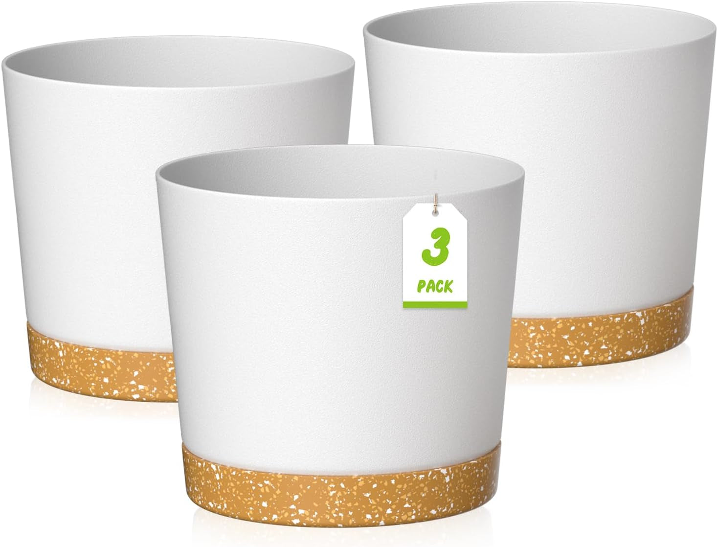 Ghiveci de flori ZMTECH cu diametrul de 25 cm pentru plante de apartament, ghivece de flori din plastic cu farfurie și găuri de drenaj, ghivece rotunde pentru plante de interior și exterior (set de 2, alb)