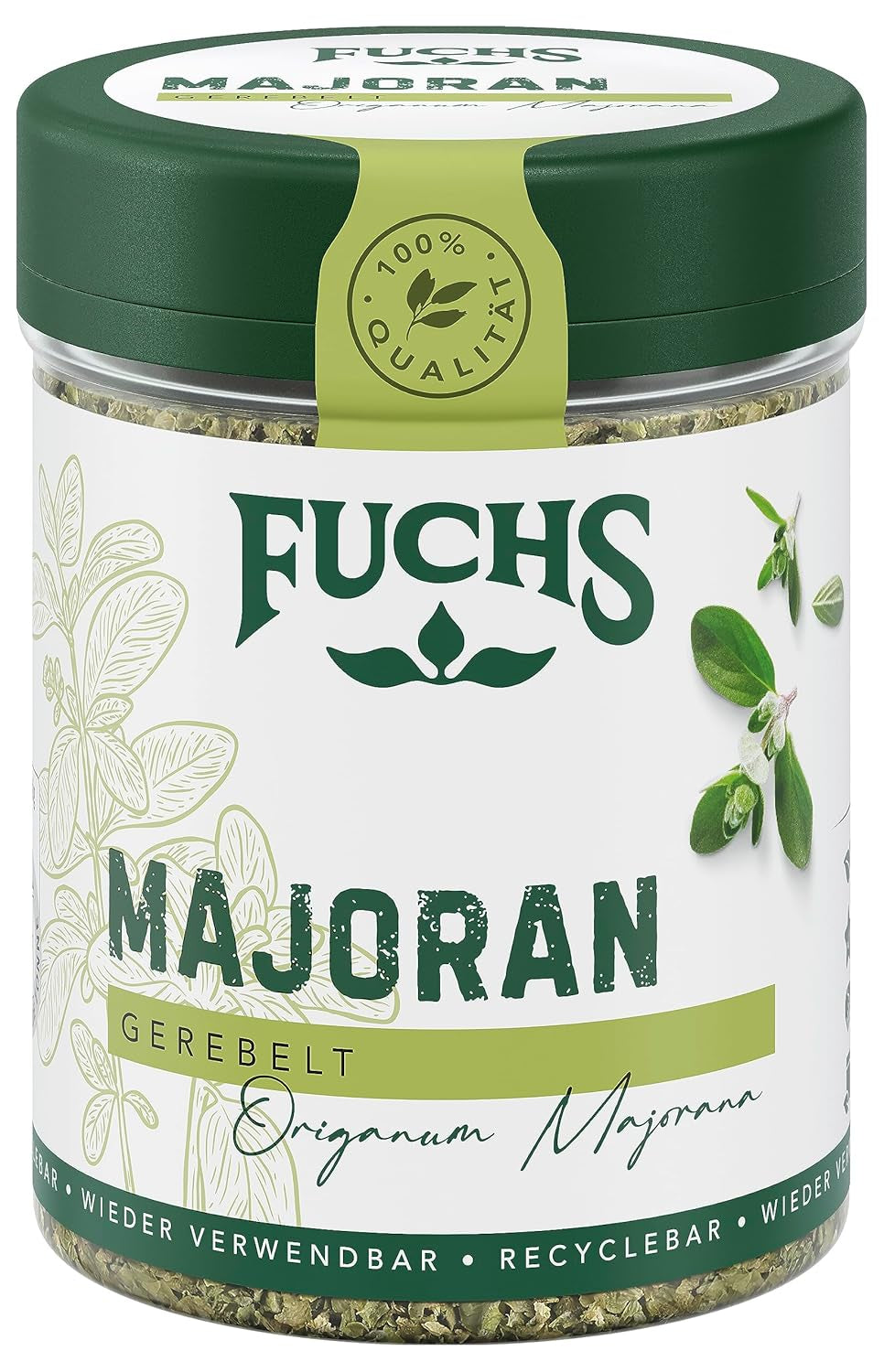 Fuchs Gewürze - Merian gerebelt - zum Würzen von Kartoffelgerichten, Fleischgerichten eller Eintöpfen - naturlige ingredienser - 10 g i wiederverwendbarer, genbrugsbarer Dosis