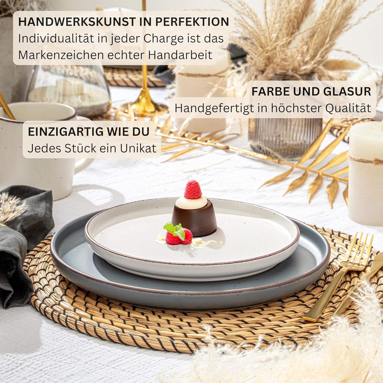 SÄNGER Bombay Moonlight | Set de veselă cu 12 piese, ceramică pentru 4 persoane, 4 farfurii de cină, 4 farfurii de desert, 4 boluri, culori asortate | COLECȚIA VALUE