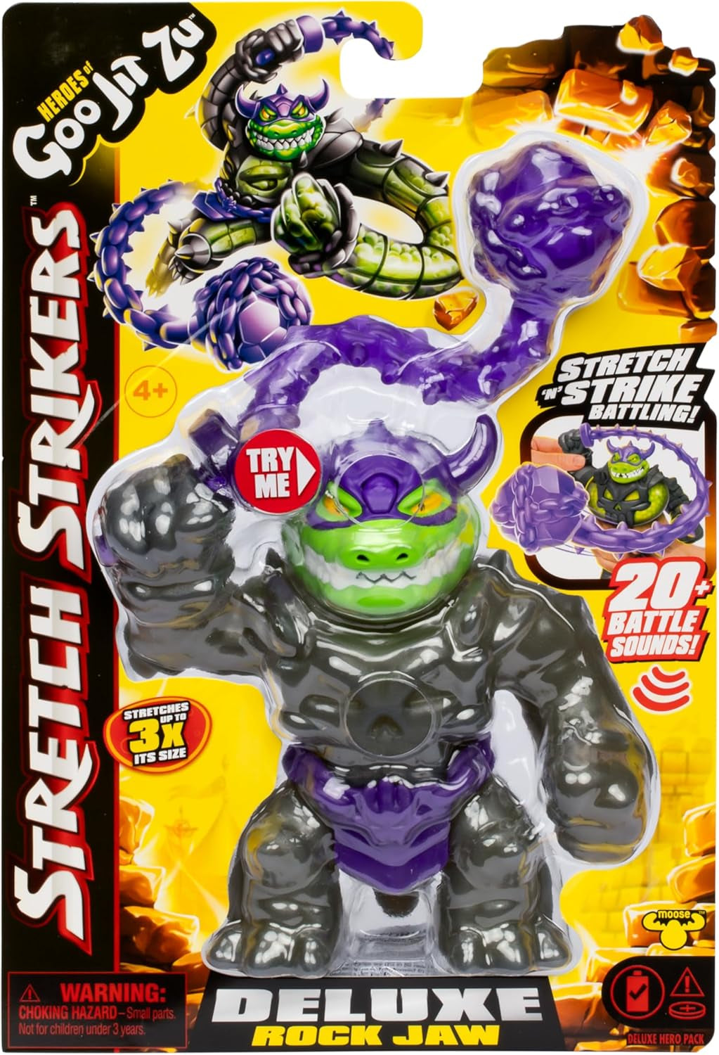 Heroes of Goo Jit Zu Stretch Strikers Deluxe Hero Pack Rock Jaw, figură de acțiune extensibilă cu peste 20 de unelte de luptă grozave Action figures Naty Shop