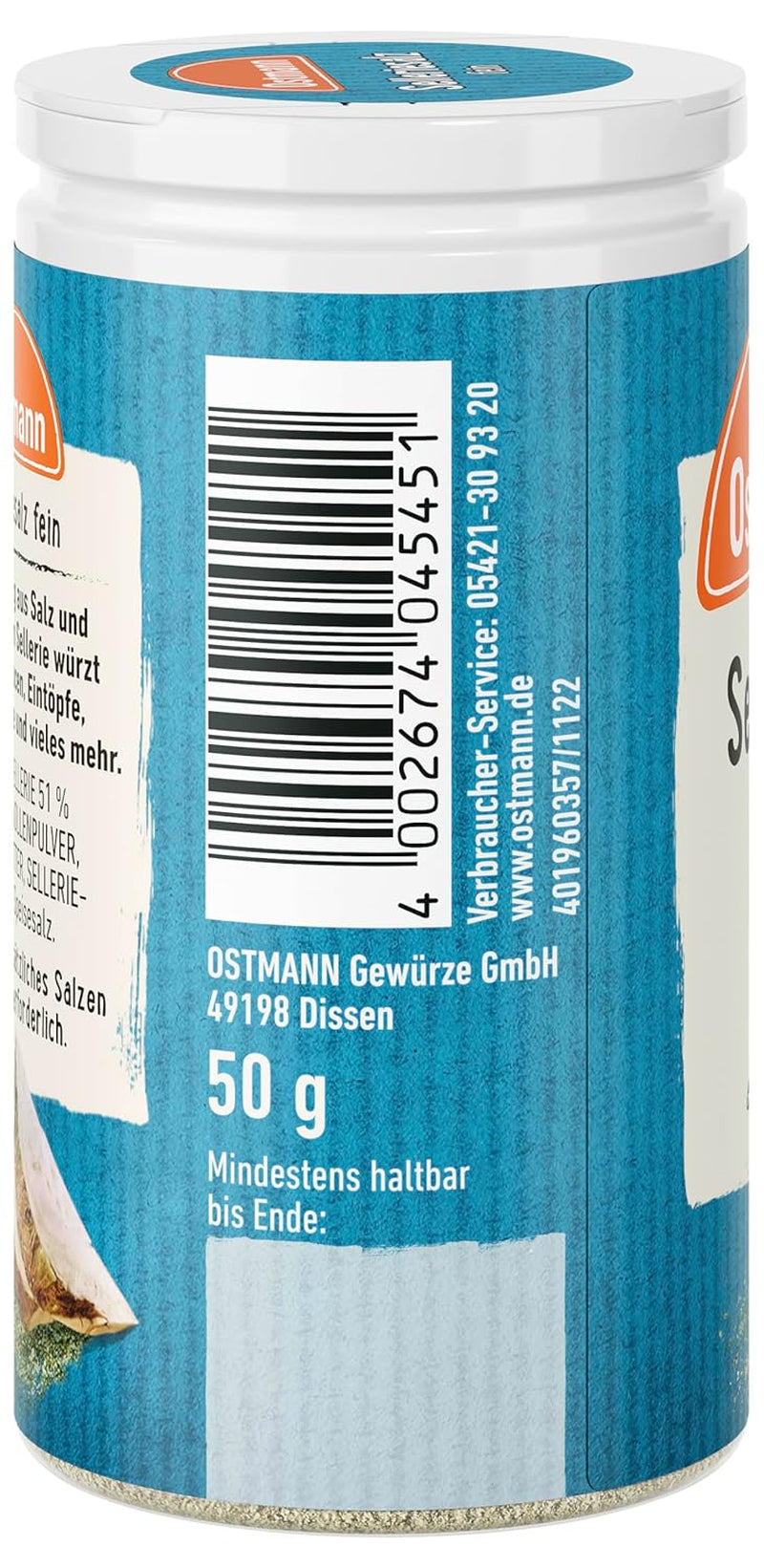 Ostmann Gewürze - Selleriesalz | Zum Verfeinern zährlicher herzhafter Gerichte | Recyclebare, nachfüllbare Streudose | 50 g i en si