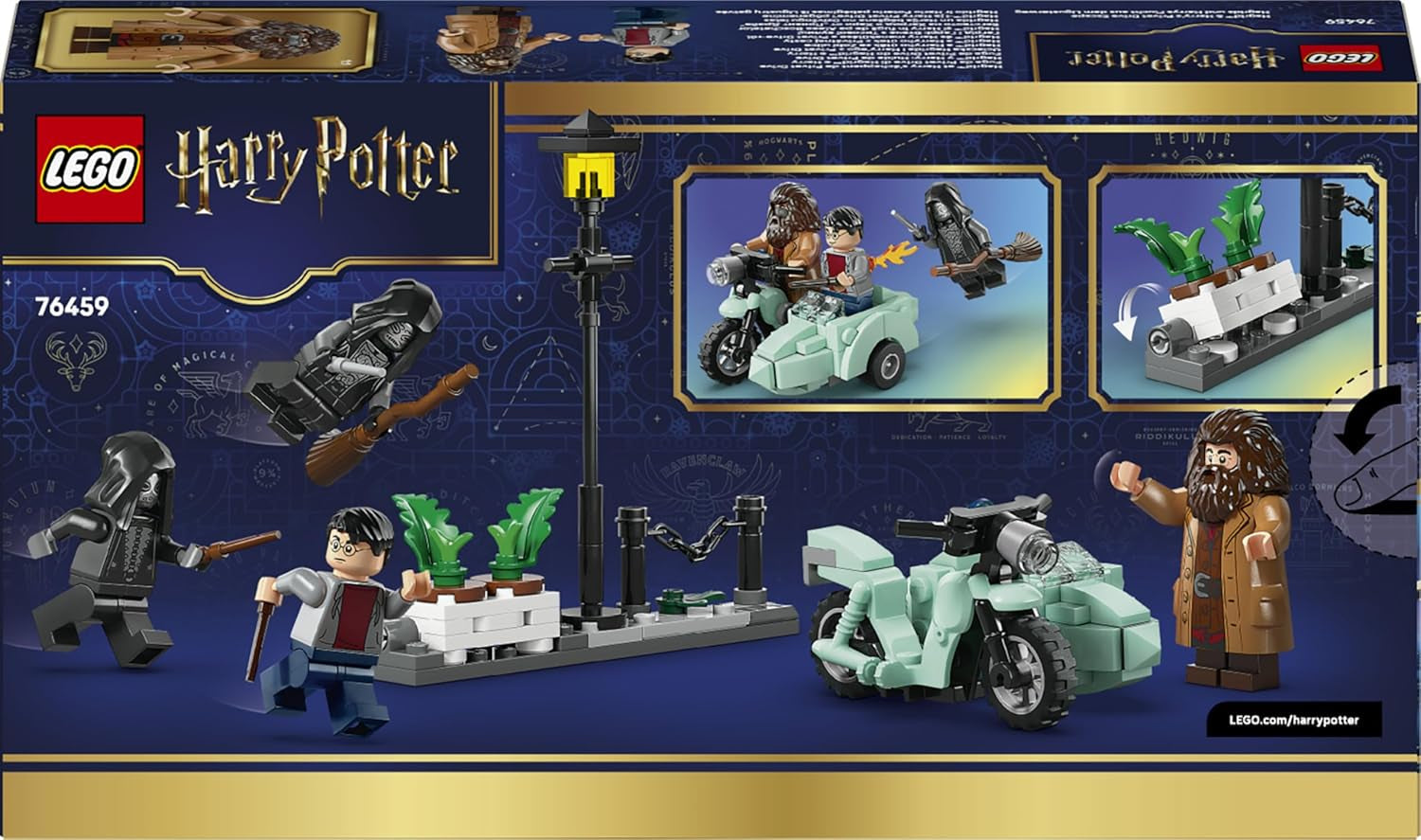 LEGO Harry Potter Hagrids und Harrys Flucht aus dem Ligusterweg - Motorrad Spielzeug mit 4 Minifiguren - 2 Todesser, eine Straßenszene - Geschenk für Mädchen, Jungen und Fans ab 8 Jahren - 76459