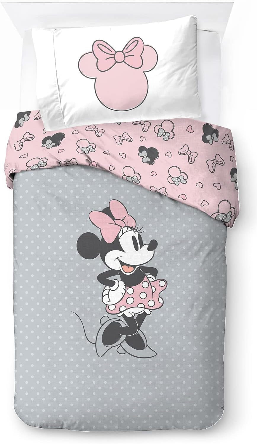 Sengetøj til børn, unisex, prinsesser og superhelte, 100% bomuld Sengetøj - børn Naty Shop Grey - Minnie Mouse 135X200/50X70 (2 stk)