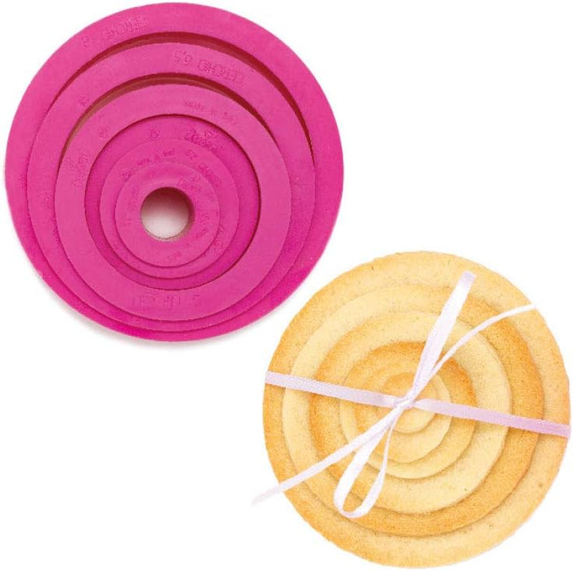 0255300 Set forme pentru biscuiți, rotunde-fine, 6 piese, 1,5/2,5/3,5/5/6,5/8 cm, 10 x 10 x 3 cm, roz