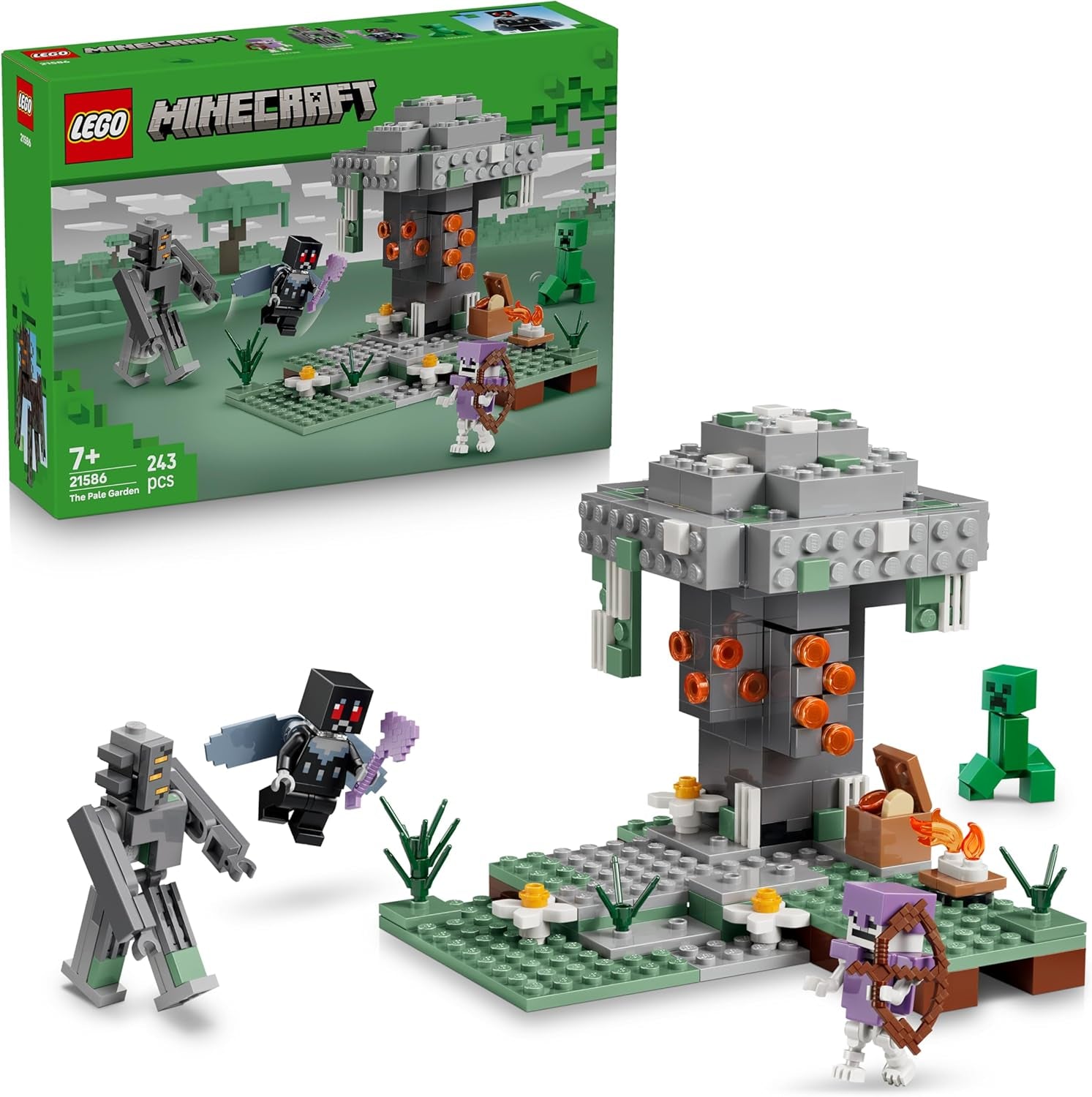LEGO Minecraft Blasser Garten - Kreatives Spielzeug für Kinder - Spielzeugbiom für Jungen und Mädchen ab 7 Jahren - mit Minecraft Figuren - Mottenmann, Creeper, Skelett und Knarz - Geschenk - 21586