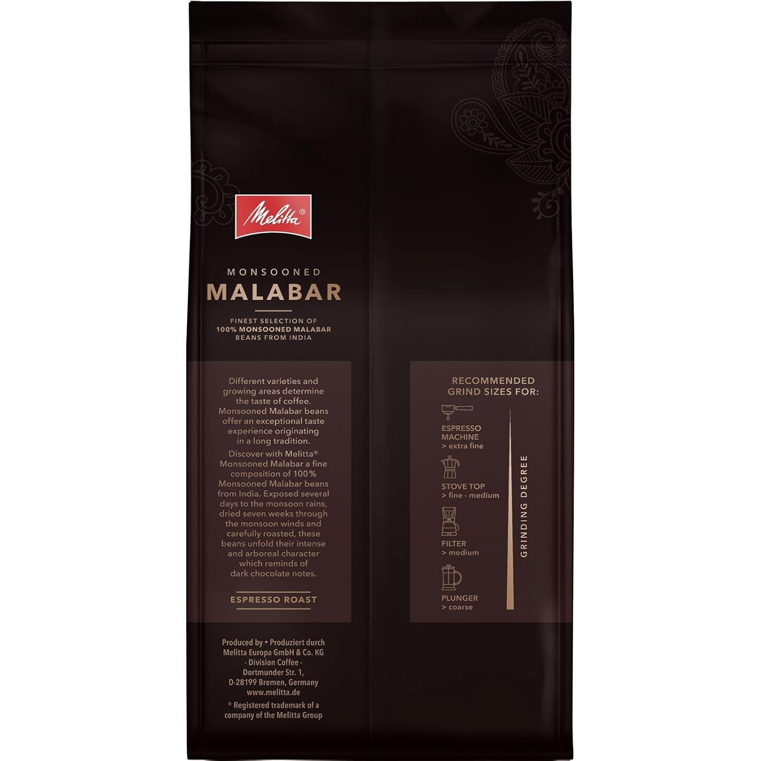 Melitta Monsooned Malabar cafea rară, 1 kg, boabe de cafea, nemăcinată, 100% boabe Arabica din India, prăjită în Germania, tărie 4 Cafea Naty Shop