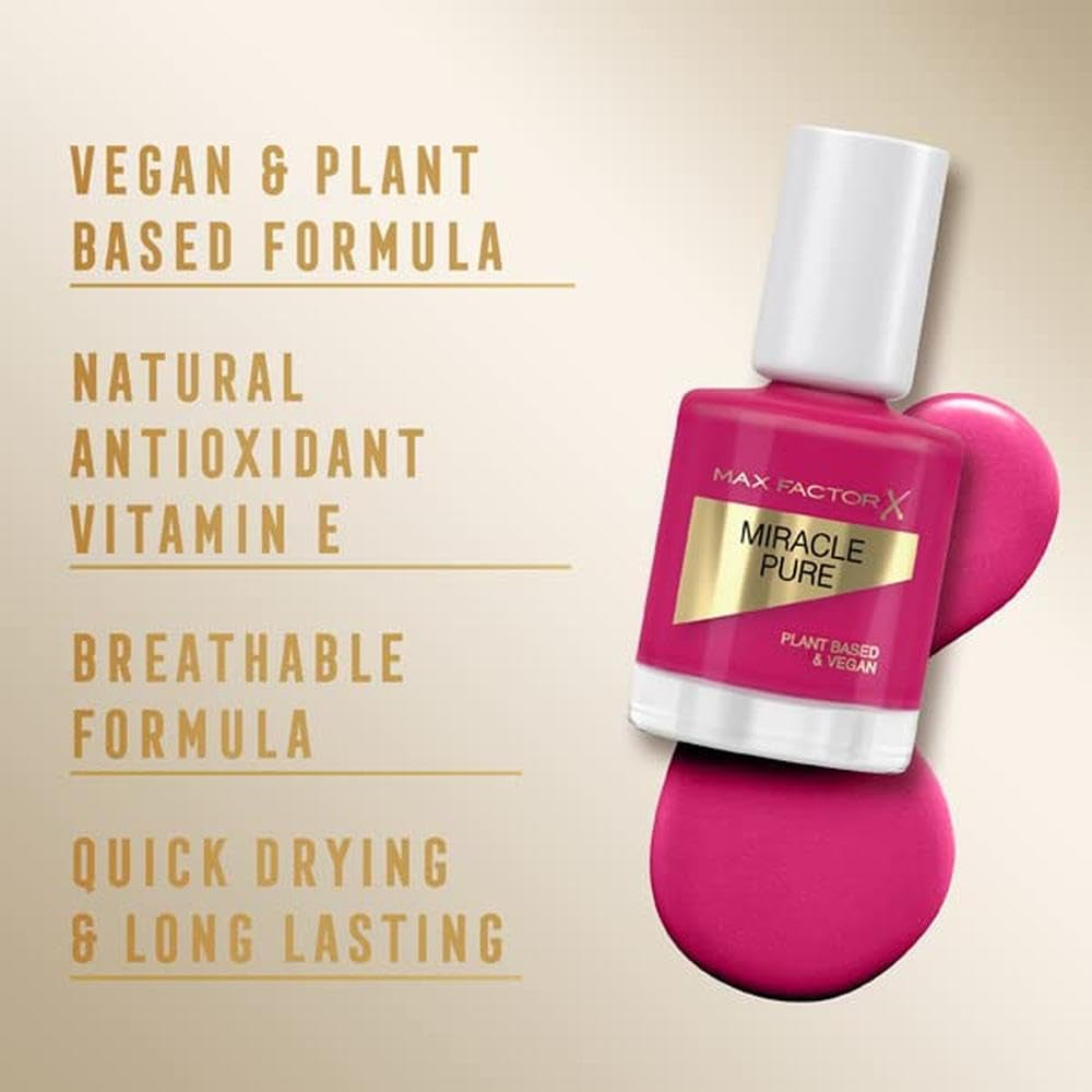 Vegansk Max Factor Miracle Pure Nail Color 265 Fiery Fuchsia Langvarig Hurtigtørrende 12ml