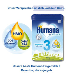 Humana PROBALANCE tilskudsmælk 3, fra 10. måned, mad til babyer efter amning, startmad eller tilskudsmælk 2, ideel til supplerende fodring, 750 g Mother and Child Naty Shop