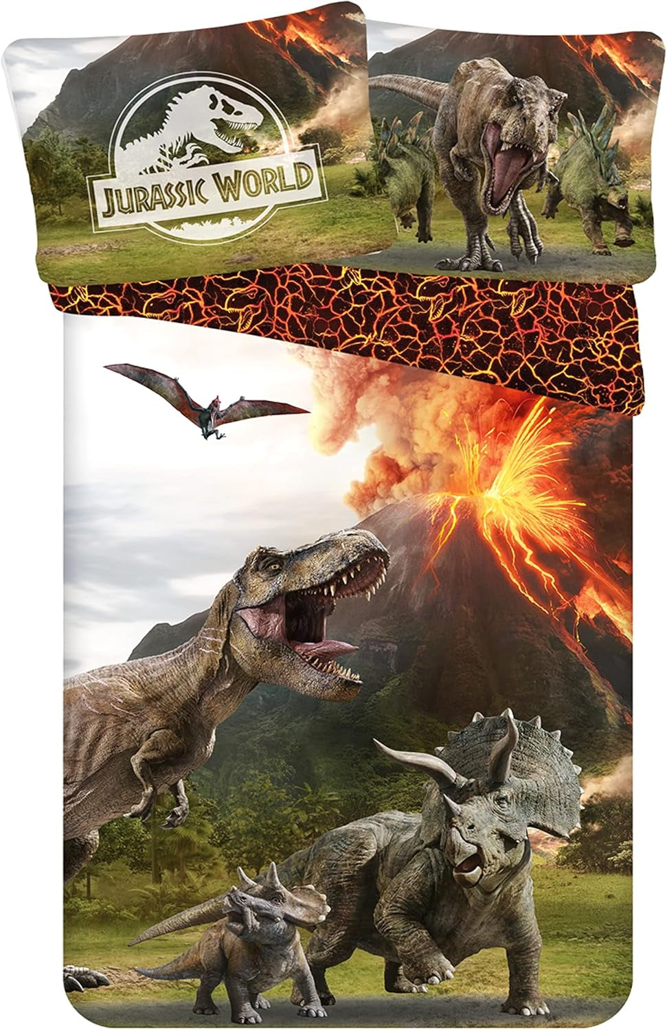 Sengetøj til børn, film og tegnefilm, vendbart, bomuld Sengetøj - børn Naty Shop Grøn (Jurassic), Brungrå (Jurassic)