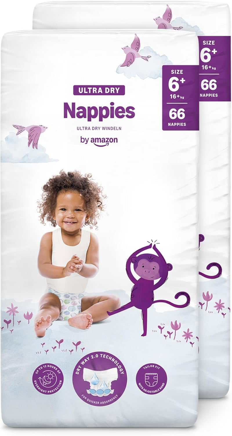 Amazon Ultra Dry Bleer, størrelse 3 (4-9 kg) - Månedlig æske, hvid, 172 antal (2 pakker af 86) (tidligere Mama Bear, identisk produkt)