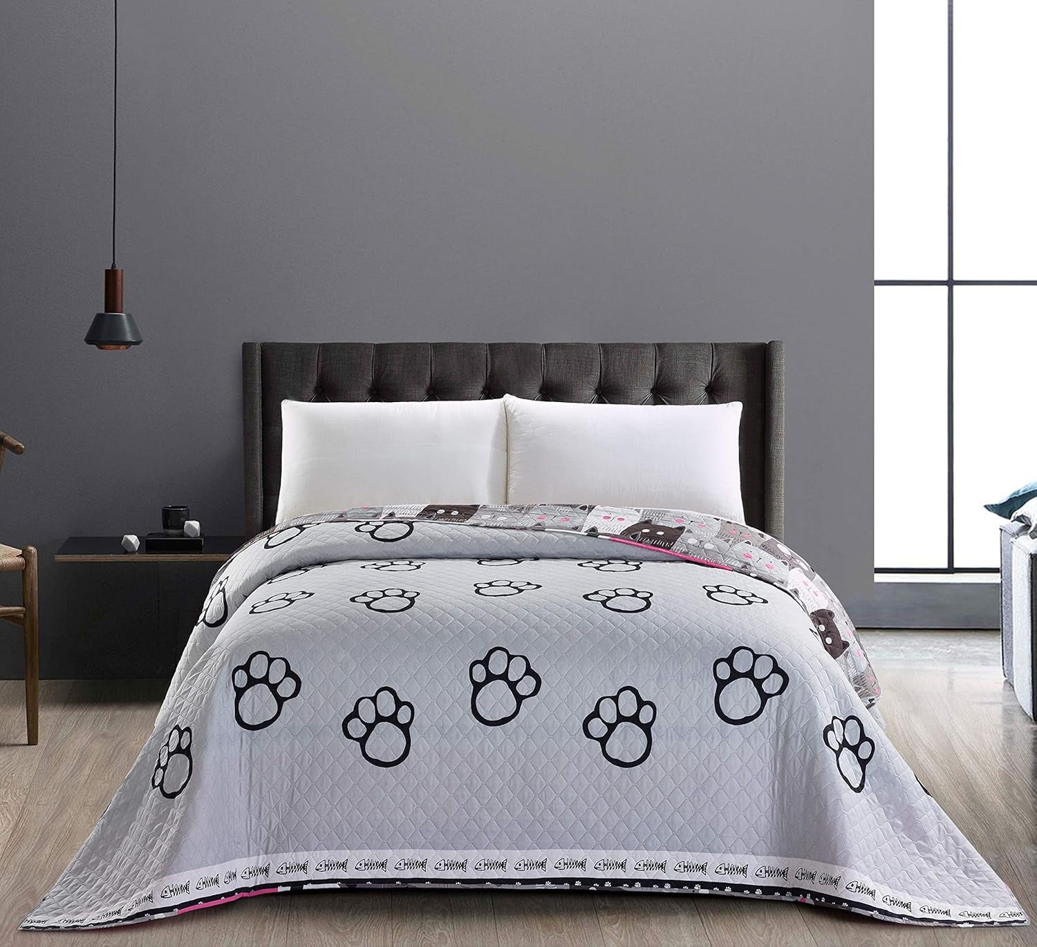 Decoking 32350 Sengetæppe 220X240 Cm Dobbeltsidet mikrofiber sengetæppe let at vedligeholde Beige Lysebrun Kakaobrun Grå Stål Antracit Grafit Sort Hvid Pink Katte Invasion af katte Senge og tæpper Beuche den DecoKing-Store