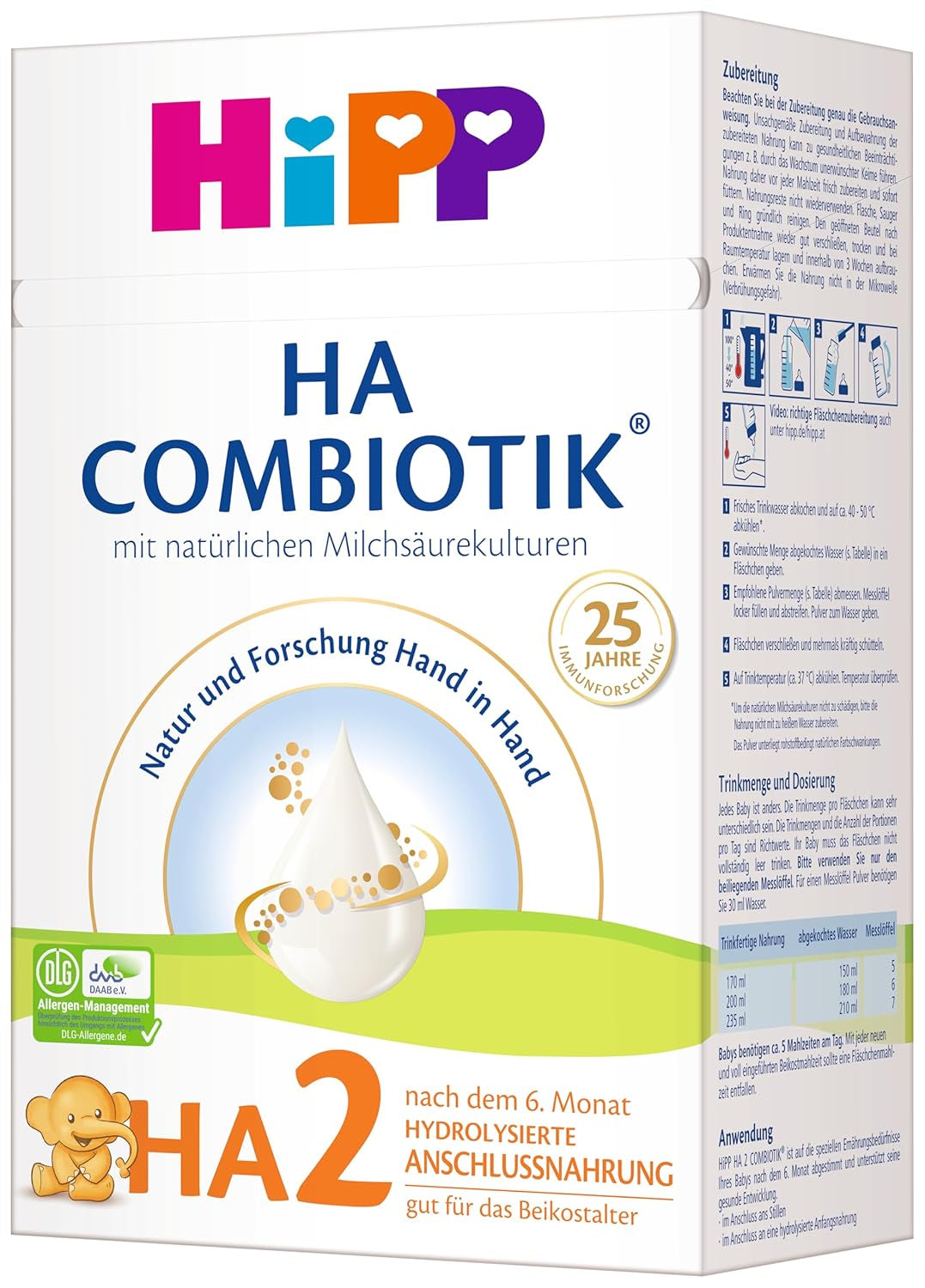 HiPP HA 2 Combiotik (4 x 600 g) - Opfølgningsformel efter 6 måneder, med naturlige kulturer af mælkesyre, værdifulde kostfibre (GOS), Omega-3, hydrolyserede proteiner til følsomme immunsystemer
