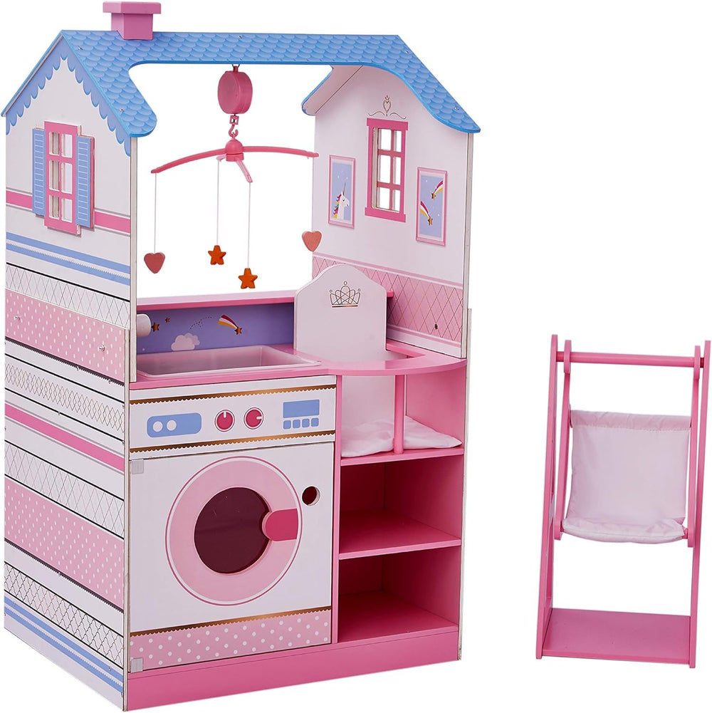 Olivia'S Little World Teamson Kids 18 Inch Baby Dolls Wooden Dollhouse Double Sided Nursery TD-11460W Casute de papusi Naty Shop Masă de schimb