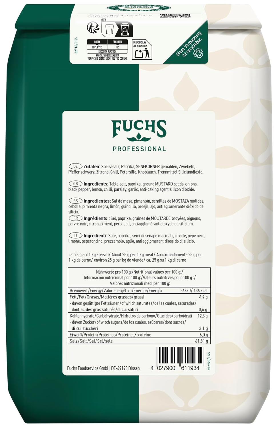 - Kotelett og Schnitzel Gewürzsalz | Grill-Würzmischung für Kurzgebratenes | Profi-Qualität für Großverbraucher | 1,5 kg genbrugspose