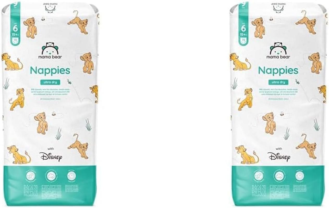 Mama Bear Disney Ultra Dry Bleer størrelse 4 (8-14 kg), hvid, 84 stykker (1 pakke) Naty Shop størrelse 6 (15+ kg) (2 pakke) Individuel pakke