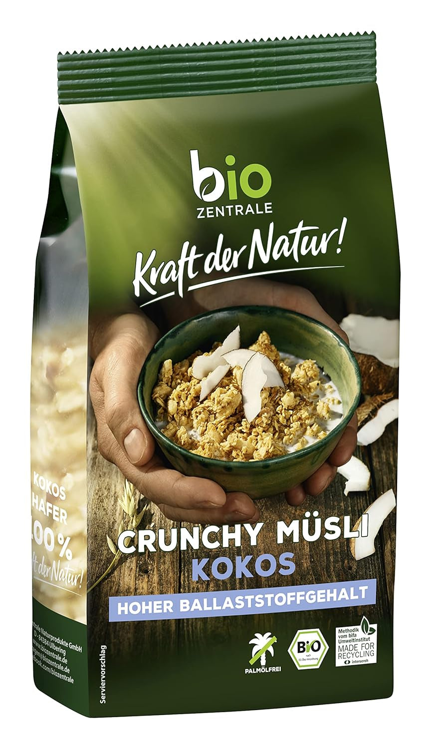Sprød müsli med bær Biozentrale | 375 g økologisk müsli | Ideel til morgenmad og din kop takeaway müsli | Et alternativ til müslibarer