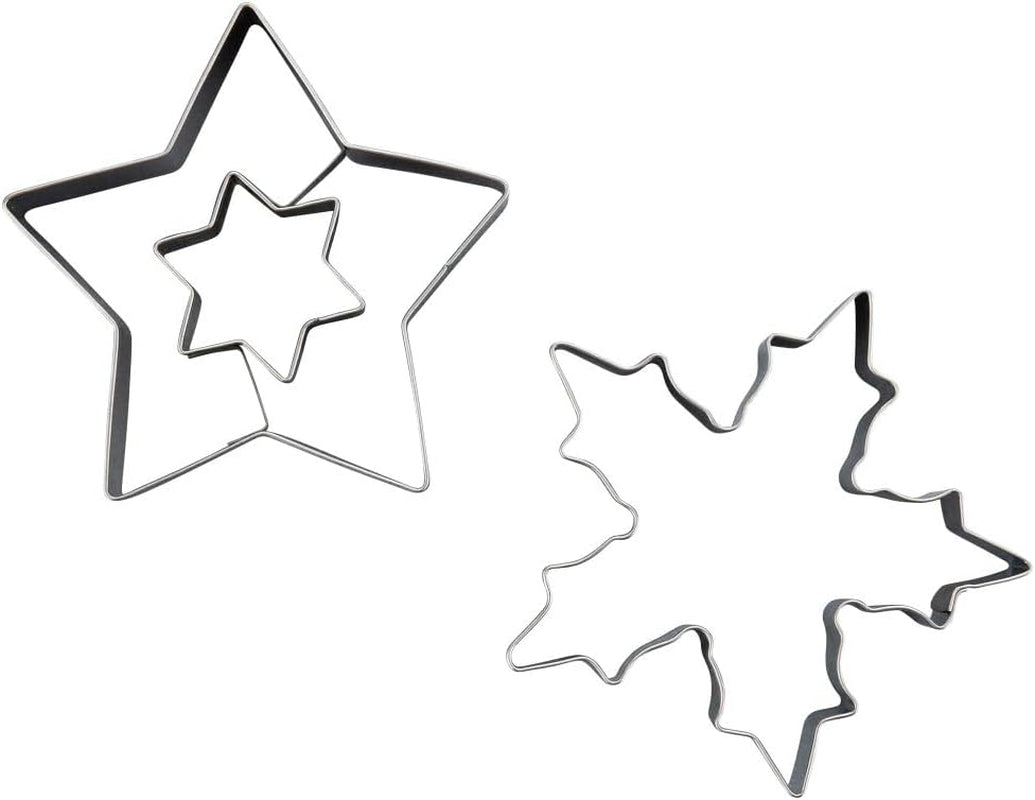 Set de forme pentru biscuiți Dr. Oetker Linzer Fulg de zăpadă și stea – 2 piese, perfecte pentru biscuiți de Crăciun, fabricate din oțel inoxidabil de înaltă calitate, rezistente la rugină, se pot spăla în mașina de spălat vase