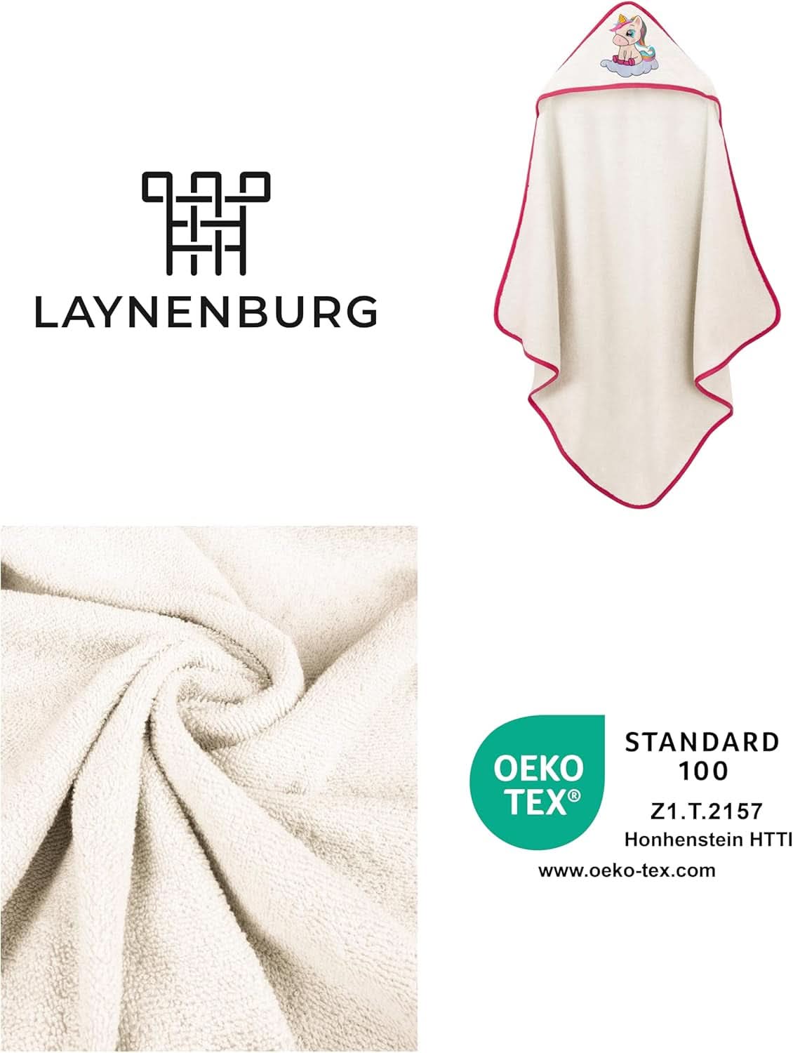 LAYNENBURG Prosop de baie cu glugă Premium Baby, 100% bumbac - Oeko TEX, 80 x 80 cm Mama si Copilul Naty Shop