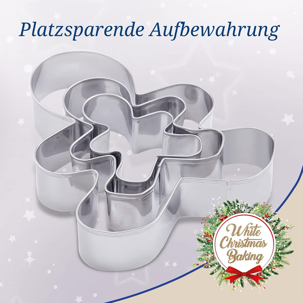Set de 3 forme de biscuiți Dr. Oetker cu omuleț de turtă dulce – Forme de biscuiți White Christmas Baking – Forme de biscuiți din oțel inoxidabil pentru Crăciun