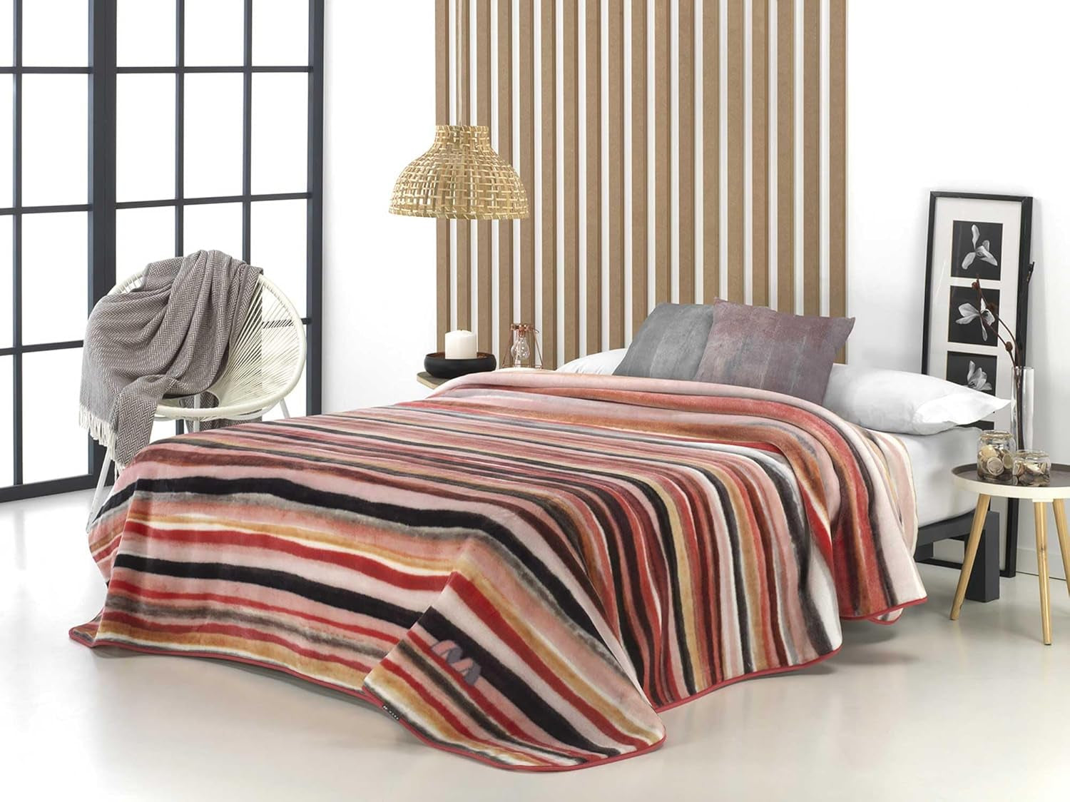 Trykt tæppe, stort volumen, 100 % polyester, 450 G/M², blødt, til efterår/vinter, Design Harmony N10, 170 X 240 Cm, Til 90/105 cm senge, Grå Naty Shop Dyner og dyner Pink 260X240Cm/180Cm Seng - 180Cm