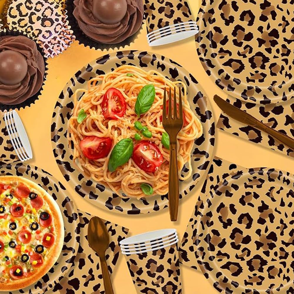 Leopardenmuster Partygeschirr Kindergeburtstag Deko Geburtstag Party Geschirr Dschungel Pappteller Becher Servietten Babyparty Tischdeko Set
