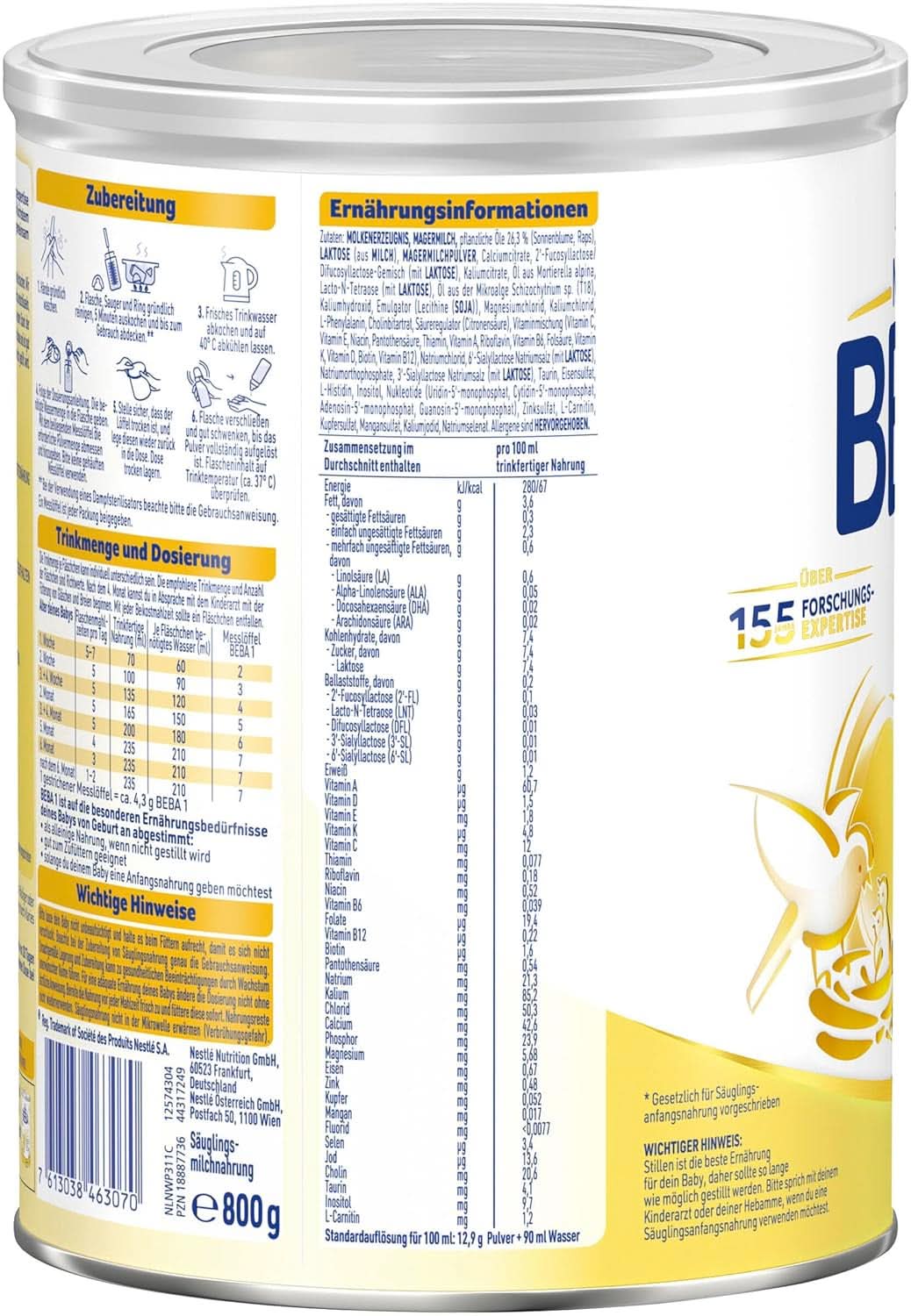 BABY 1 startmælk fra fødslen, kun laktose, uden palmeolie, pakke 3 (3 x 800 g) Mor og barn Naty Shop