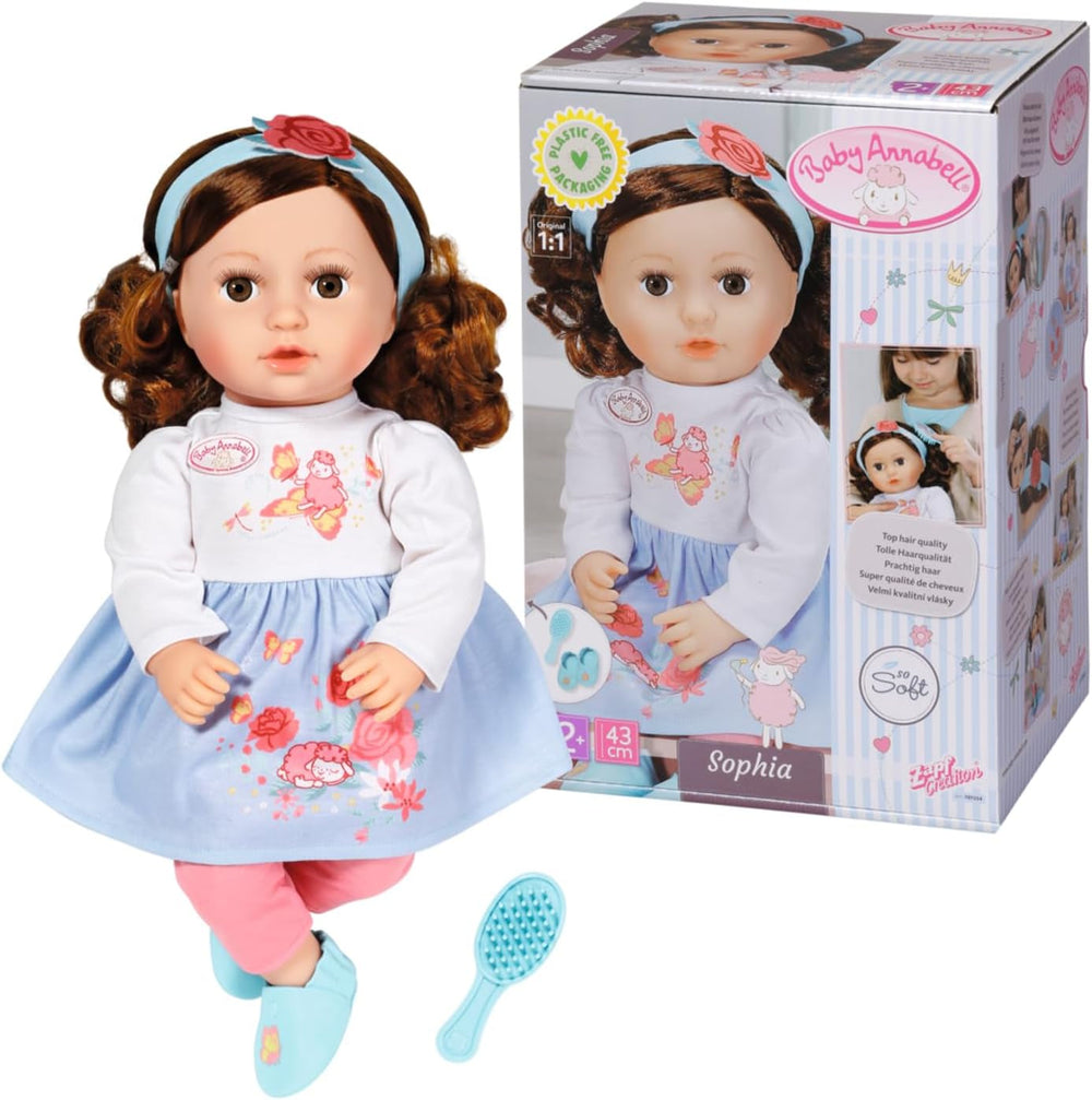 Baby Annabell Sophia Brunette 43Cm, păpușă moale cu păr lung castaniu, incl. haine pentru păpușă, bentiță și perie, 707234 Zapf Creation Papusi Naty Shop Titlu implicit