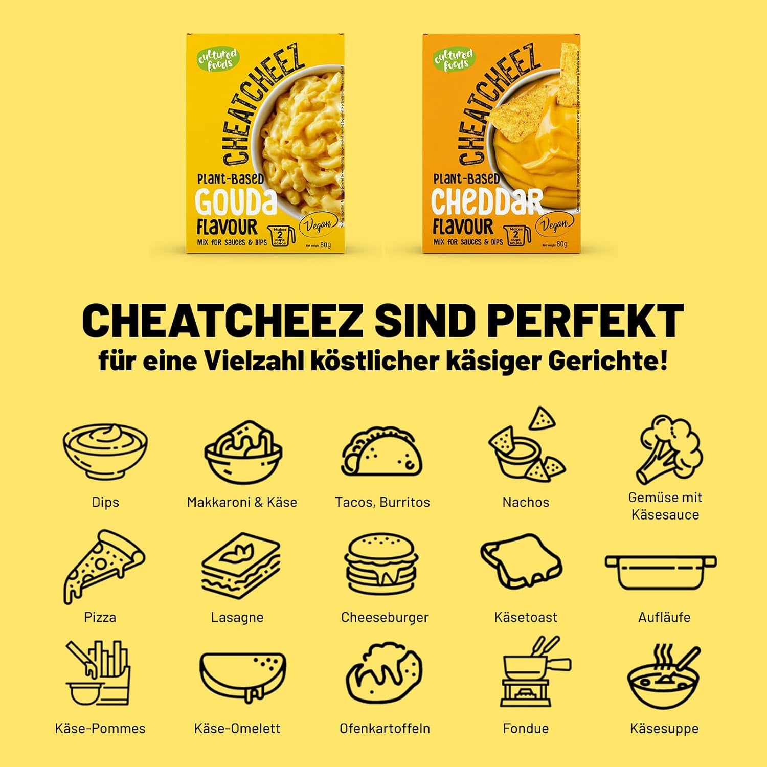 Cultured Foods Veganer Käse Käseersatz Laktosefrei Glutenfrei 2-er sæt Gouda Und Cheddar CHEATCHEEZ