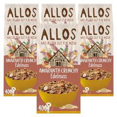 Premium crunchy müsli med valnødder og amaranth Allos | Økologisk müsli | Müsli med nødder | Havregryn | Korn til morgenmad | Vegansk | Pakke med 6 (6 x 400 g)
