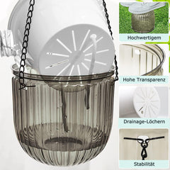 Sæt med 2 selvvandende hængende plantekasser, 16,5 cm indendørs hængende urtepotte med 3 kroge og drænhuller til indendørs og udendørs brug, loft, balkon og vægdekoration (grå)