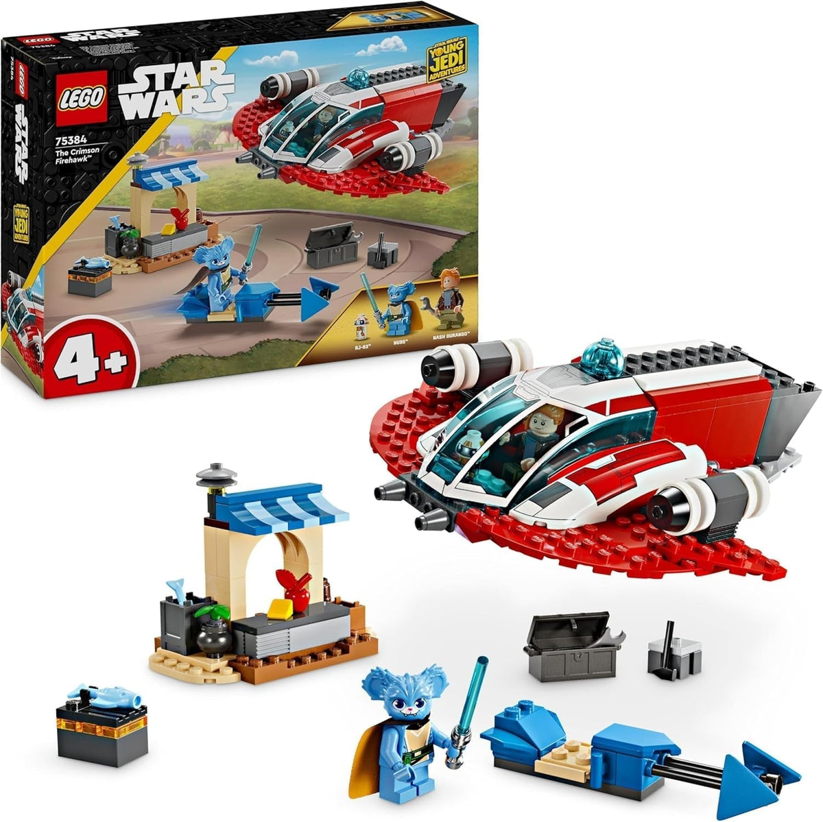LEGO Star Wars: The Adventures of the Young Jedi Crimson Firehawk, startsæt til børn med bygbart rumskib, speedercykel og 3 figurer, gave til drenge og piger 4 år gamle 75384 byggesæt Besuche den LEGO-Store Single