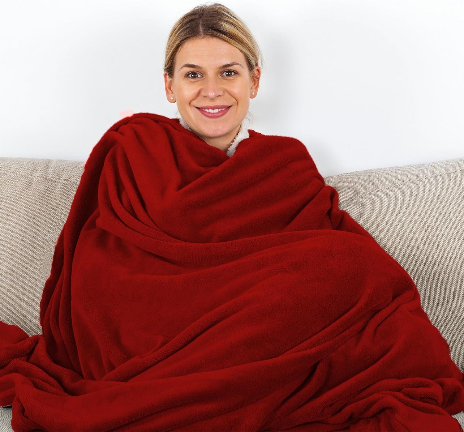 Komfortec hyggetæppe 150X200 Cm, Oeko-Tex certificeret fluffy fleece tæppe, varmt sherpa tæppe til sofaen, tykt tæppe til sofaen, bordeaux senge og tæpper Besuche den Komfortec-Store