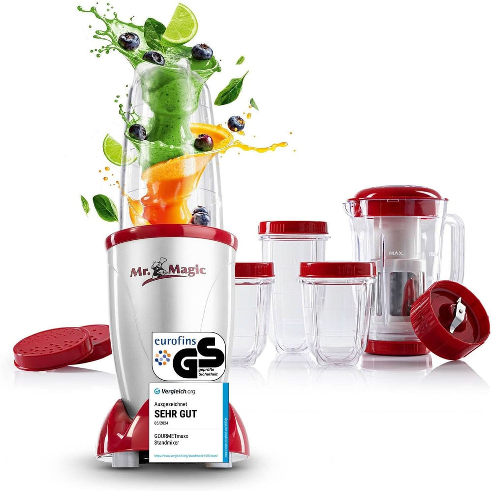 Gourmetmaxx Mr Magic Blender, Smoothie Maker med Xxl Naty Shop tilbehørspakke