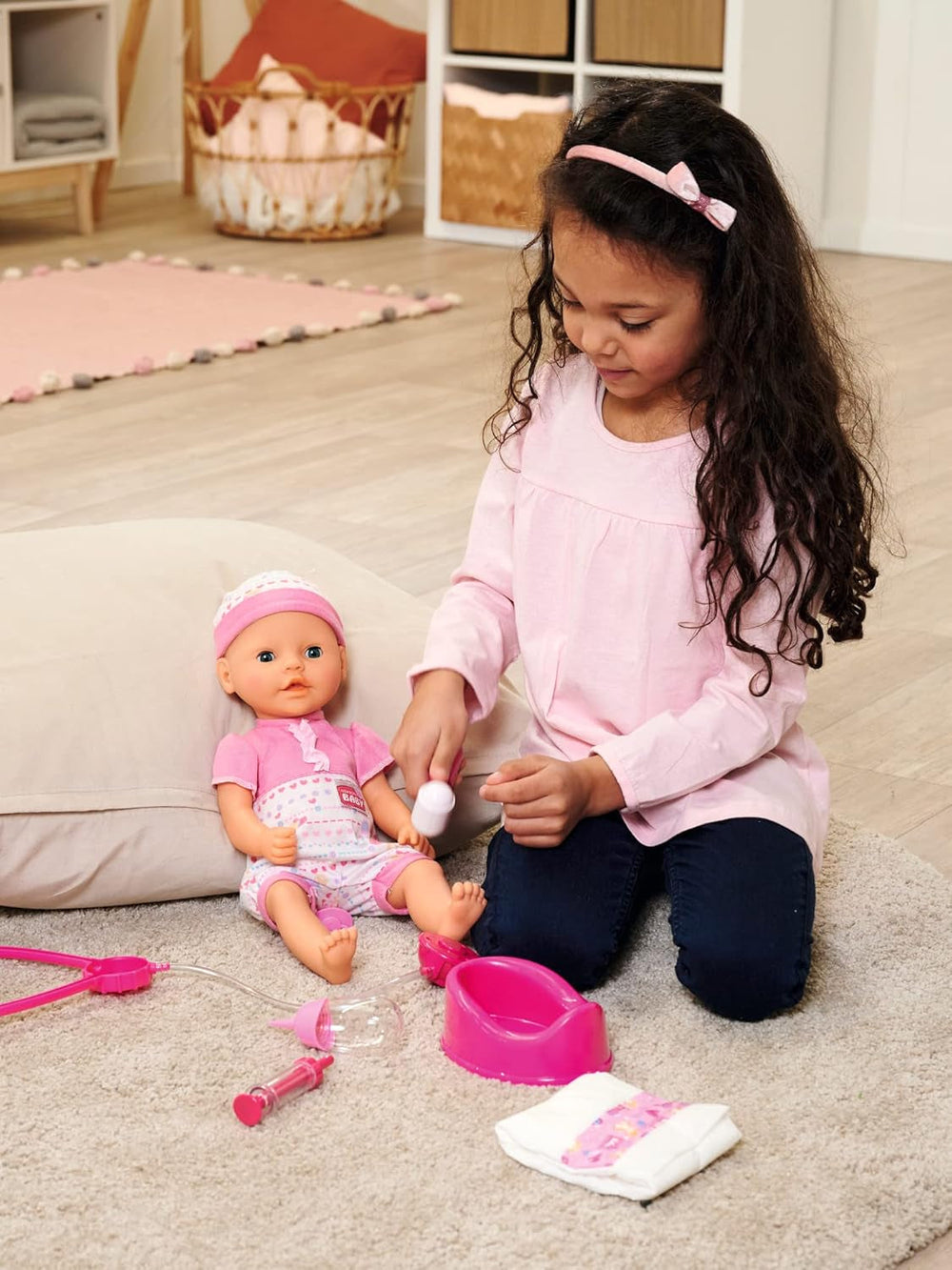 Simba 105562487 - New Born Baby First Ammesæt, dummy, ble og mælkeflaske med forsvindende indhold, til 38-43 cm dukker Naty Shop Dolls