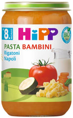 HiPP Økologisk Pasta Bambini Rigatoni Napoli (6 x 220g), måltid fra 8 måneder, uden tilsat salt, med Omega-3, af bedste økologiske kvalitet