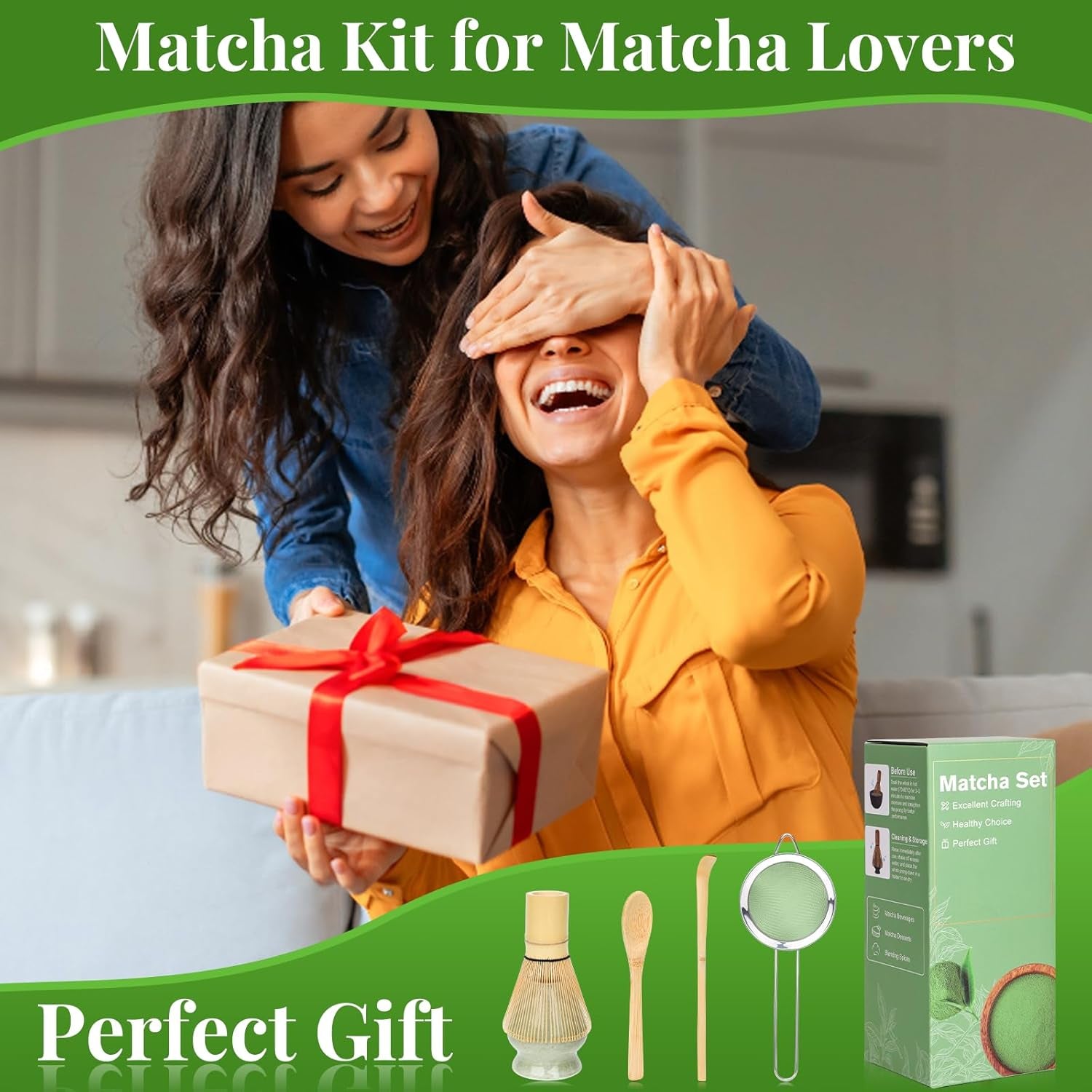 Set Matcha Alyvisun, Set de Ceai Matcha cu 5 Piese cu Tel Matcha și Suport pentru Tel Matcha, Linguriță, Lingură de Ceai, Set Tel Matcha pentru Iubitorii de Matcha, Ideal pentru Începători și Entuziaști