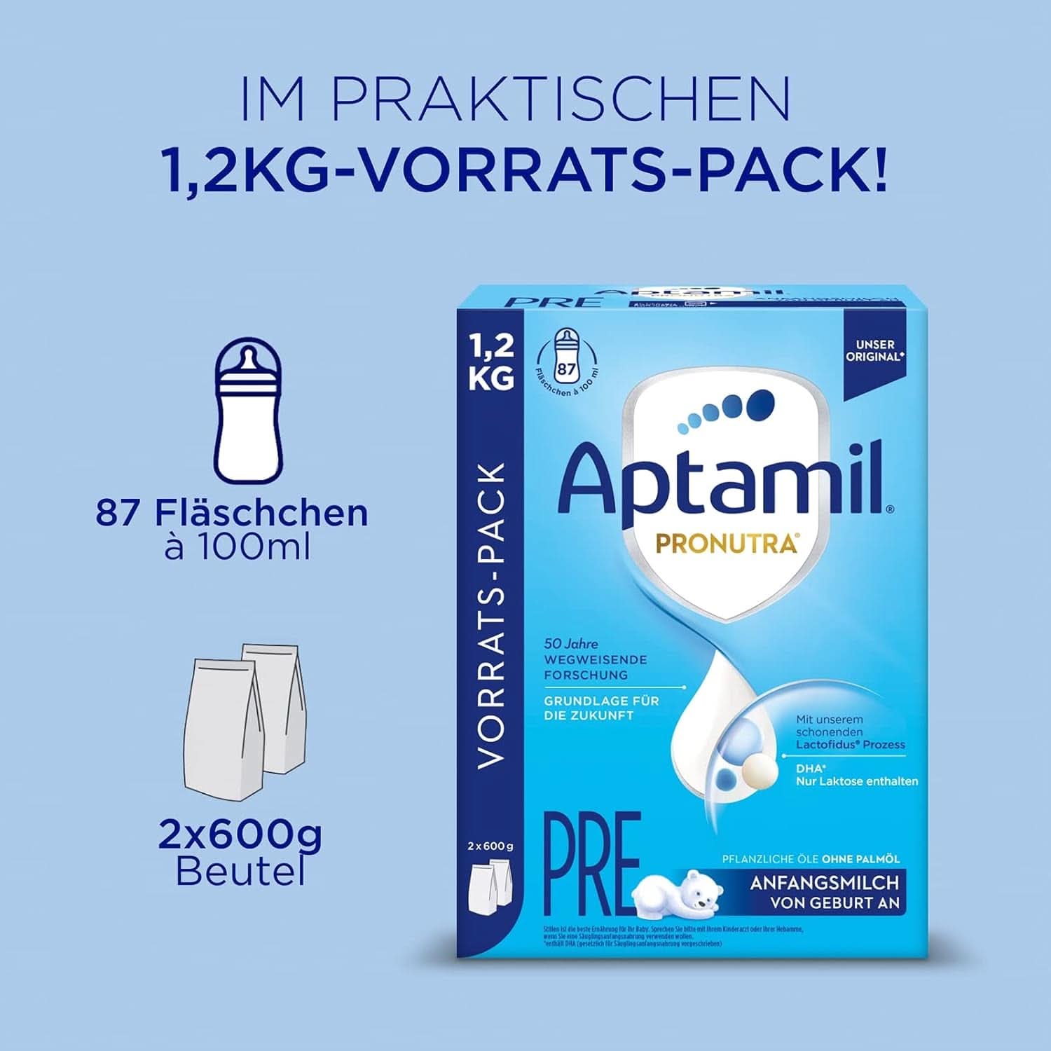 Aptamil Pronutra hrana initiala pre, de la nastere, fara ulei de palmier, cu proces delicat Lactofidus, pachet de aprovizionare 1,2 kg Mama si Copilul Naty Shop
