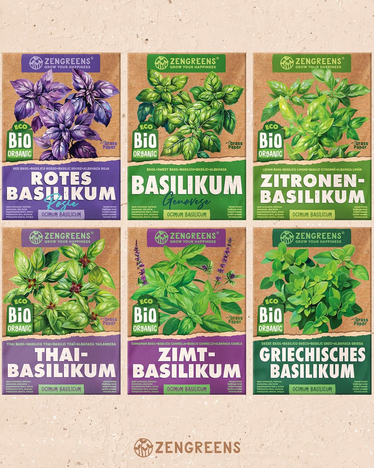 Økologiske basilikumfrø i et sæt med 6 - 6 basilikumfrø til nem dyrkning i haven, balkonen eller højbedet - Plantefrø - Frøplanter