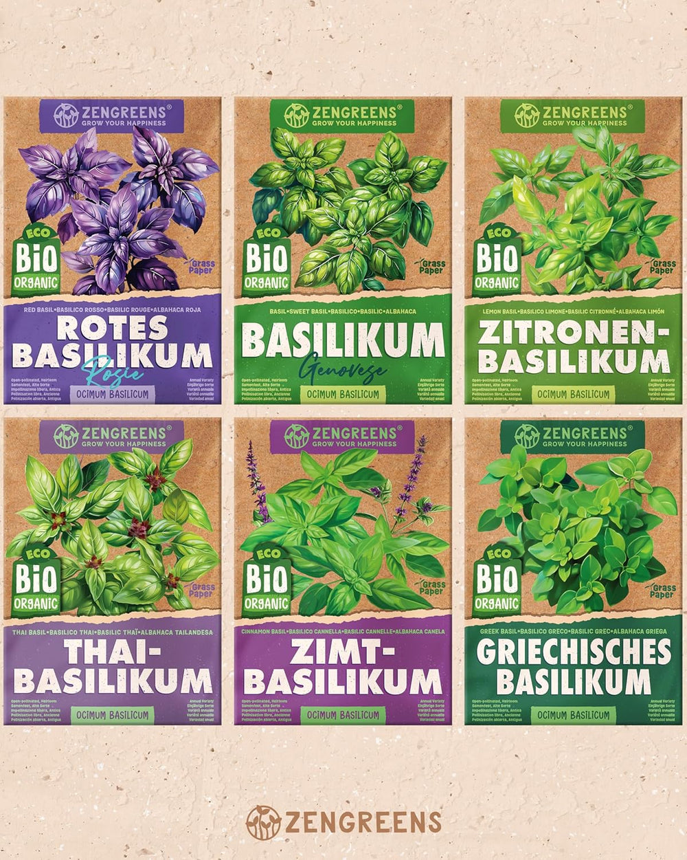 Økologiske basilikumfrø i et sæt med 6 - 6 basilikumfrø til nem dyrkning i haven, balkonen eller højbedet - Plantefrø - Frøplanter