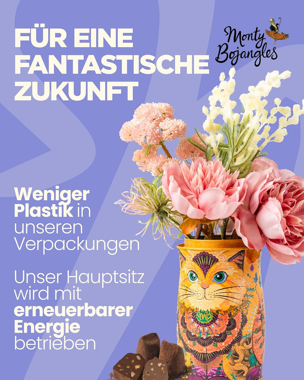 Monty Bojangles Savanna Gold Chokoladetrøfler (135 g) Kakaopulverpralingavesæt i en individuel kattedesign-samleræske Flutter Scotch-smag