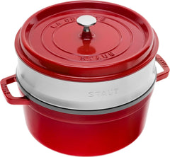 STAUB Gusseisen Bräter/Cocotte, Mit Dämpfeinsatz Aus Edelstahl, Rund 26 Cm, 5,2 L, Aromaregen Funktion Für Optimale Befeuchtung, Für Alle Herdarten Inkl. Induktion & Backofen, Kirschrot, Rot Forme og bageplader Naty Shop Rot