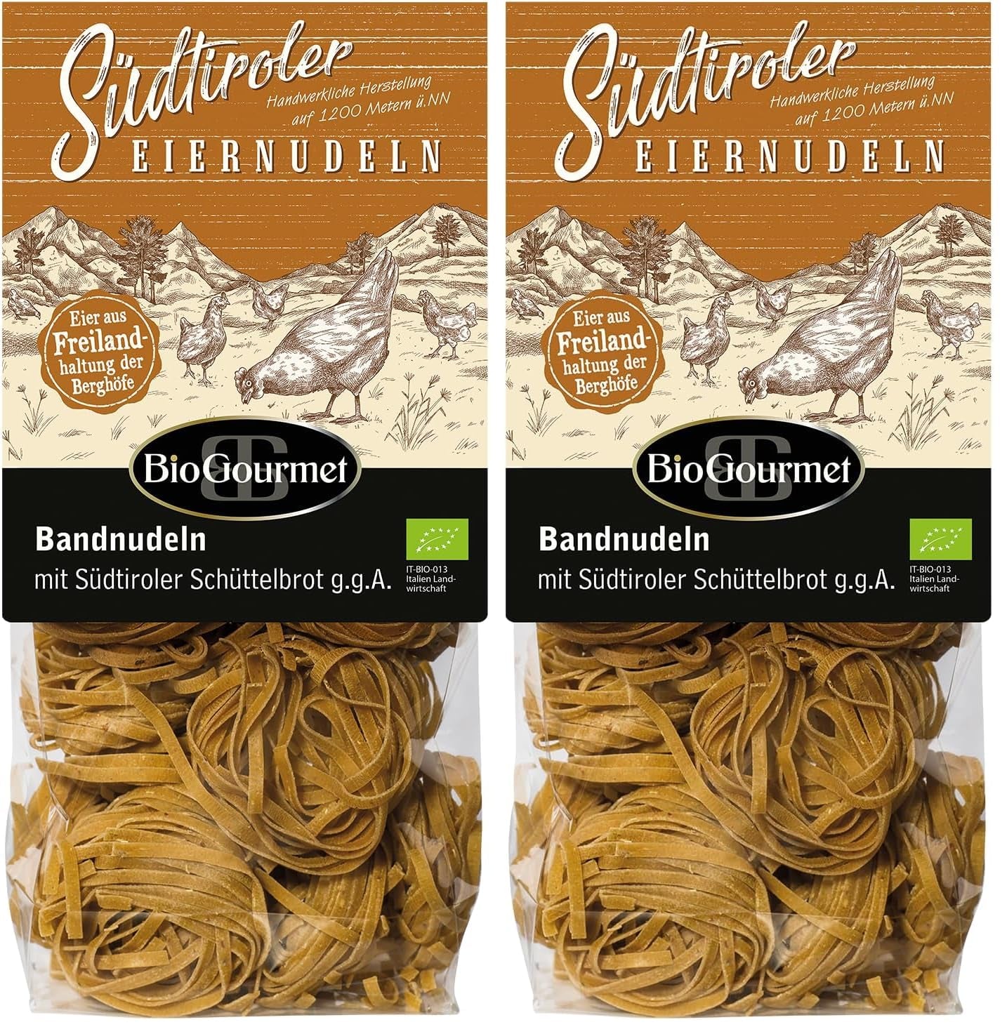 BioGourmet båndnudler med Schüttelbrot fra Sydtyrol (BGB) | Saltede ægnudler med smag og ægte pletter fra Sydtyrol | 1 x 250g Bio