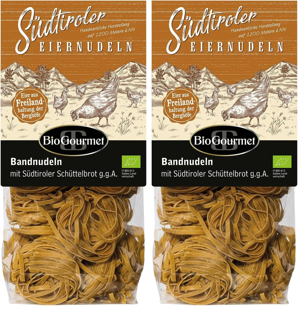 BioGourmet båndnudler med Schüttelbrot fra Sydtyrol (BGB) | Saltede ægnudler med smag og ægte pletter fra Sydtyrol | 1 x 250g Bio