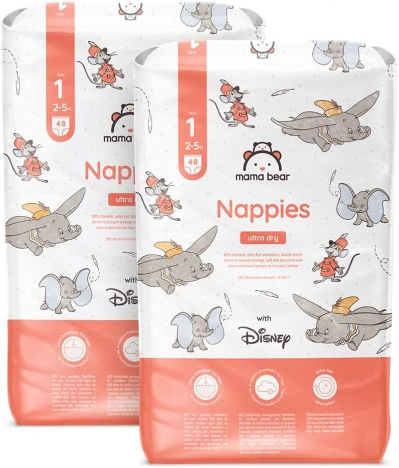 Amazon-mærke: Mama Bear Disney Ultra Dry Bleer, Størrelse 3 (4-9 kg) - Månedlig æske, hvid, 172 Antal (2 pakker af 86)