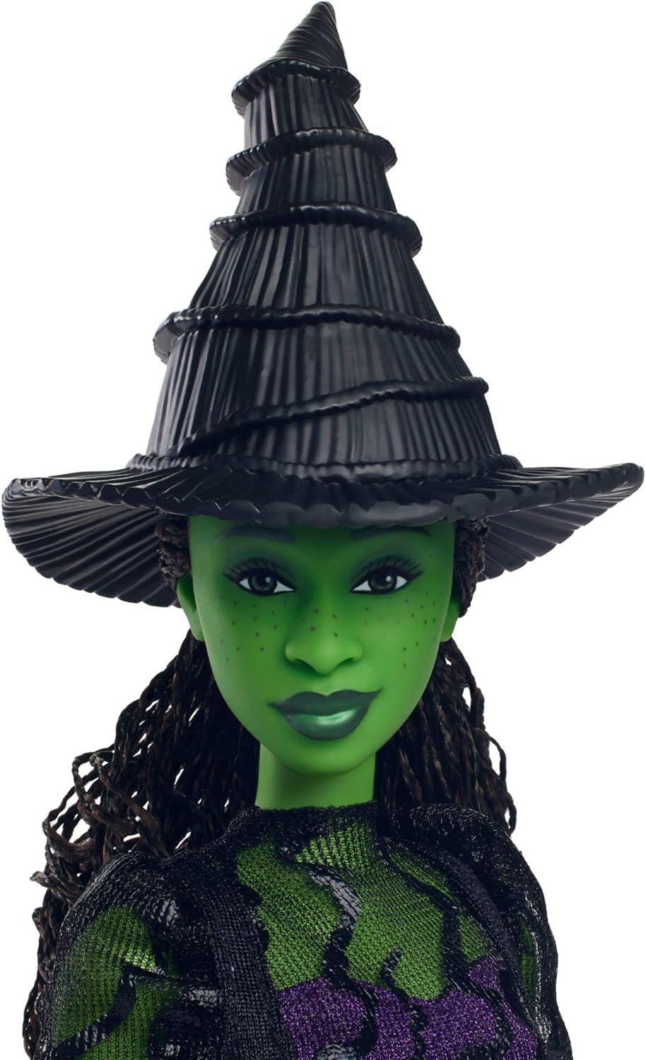 Mattel Wicked Elphaba păpușă de modă și accesorii cu piele verde, păr negru împletit, diferite poziții posibile și aspect de rochie de bal extensibilă, HXT62, [Multicolor] Papusi Naty Shop
