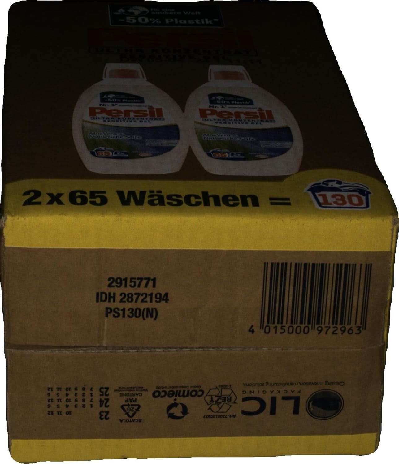 Persil Ultra Concentrate Sensitive Gel (130 vaske), Flydende vaskemiddel til allergier og babyer i en mindre flaske for mindre plastik, Fjerner vanskelige pletter, Dermatologisk testet Naty Shop Vaskevaskemidler
